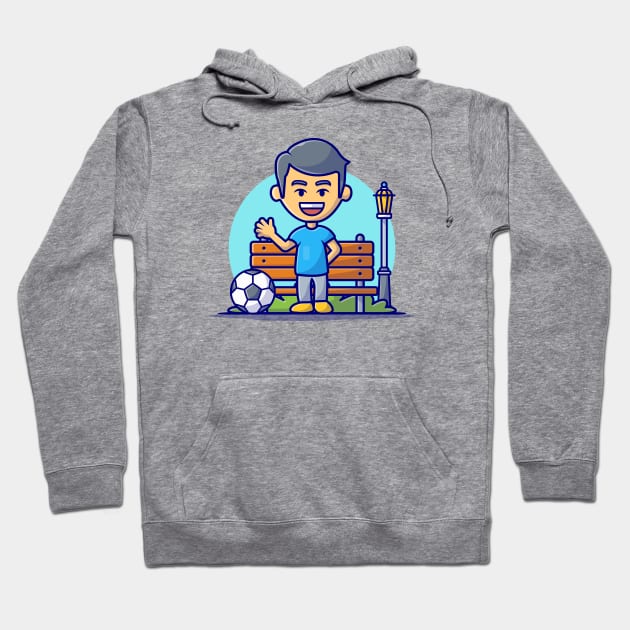 Cute Boy Playing Soccer In the Park Cartoon Vector Icon Illustration Hoodie by Catalyst Labs